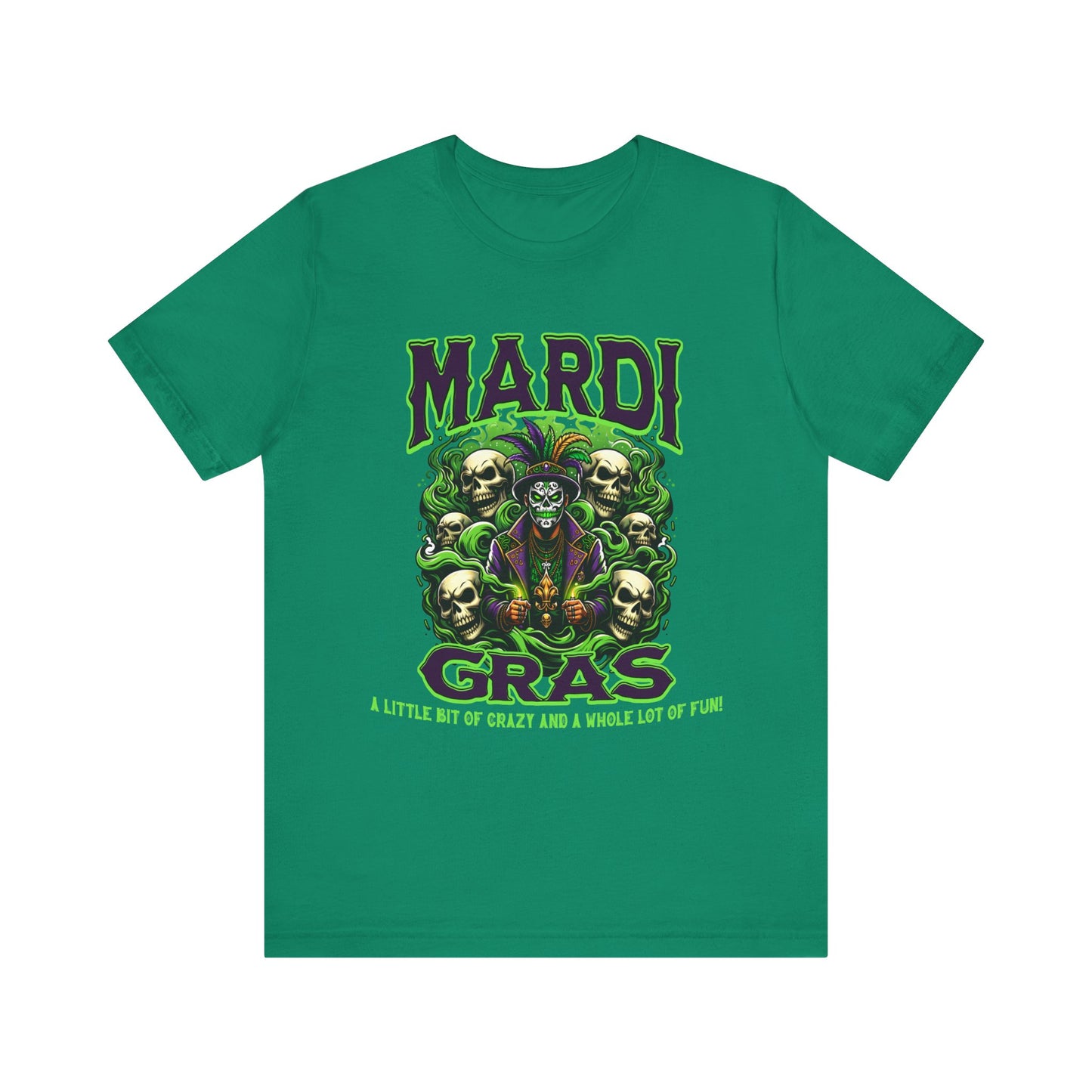 Mardi Gras Skulls Unisex Tee, Voodoo Magic Shirt, Green Purple T-Shirt, Festival Costume Top, Halloween Clothing