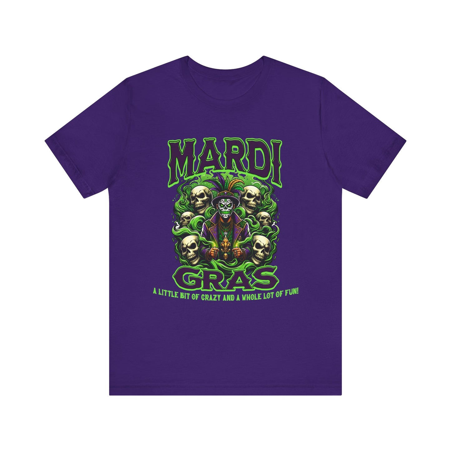 Mardi Gras Skulls Unisex Tee, Voodoo Magic Shirt, Green Purple T-Shirt, Festival Costume Top, Halloween Clothing