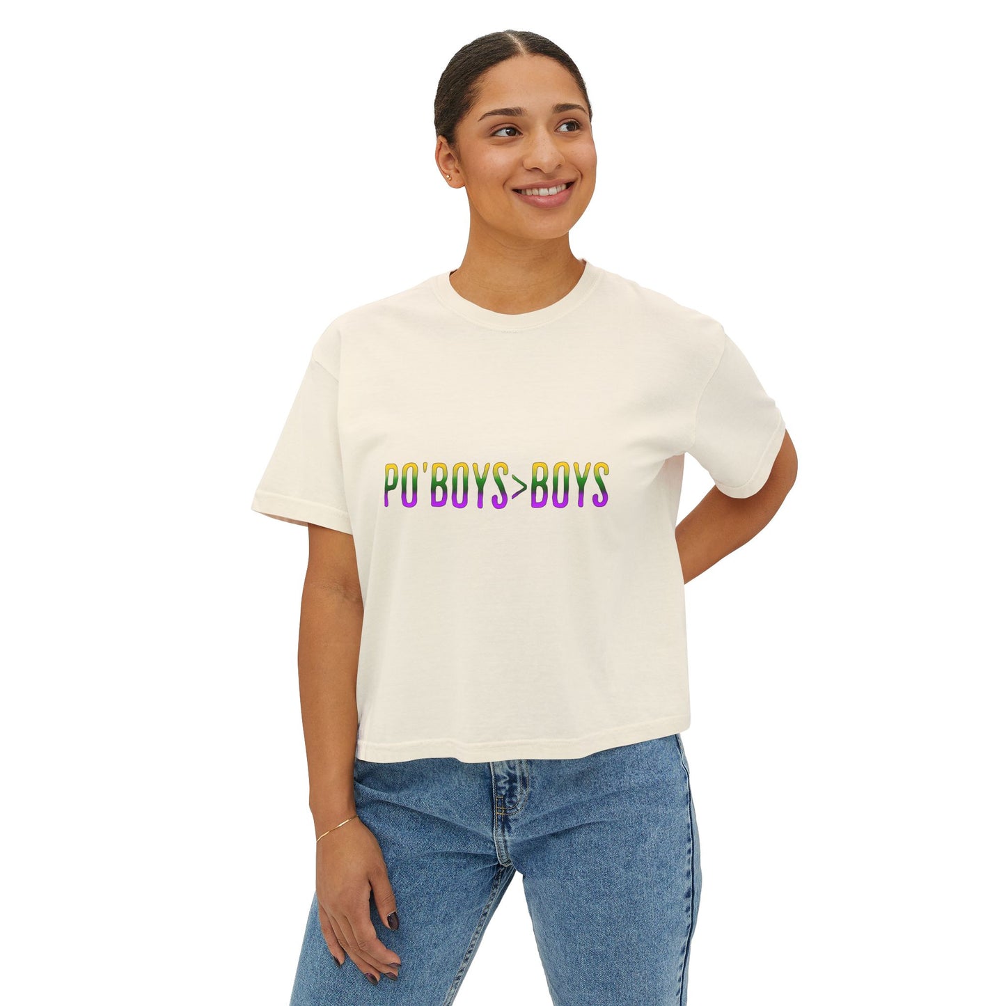 Mardi Gras Box Tee, New Orleans Vacation Shirt, Purple Yellow Green Crop Top, Girl's Trip Shirt, Simple Minimalist Ladies Tee, Young Woman