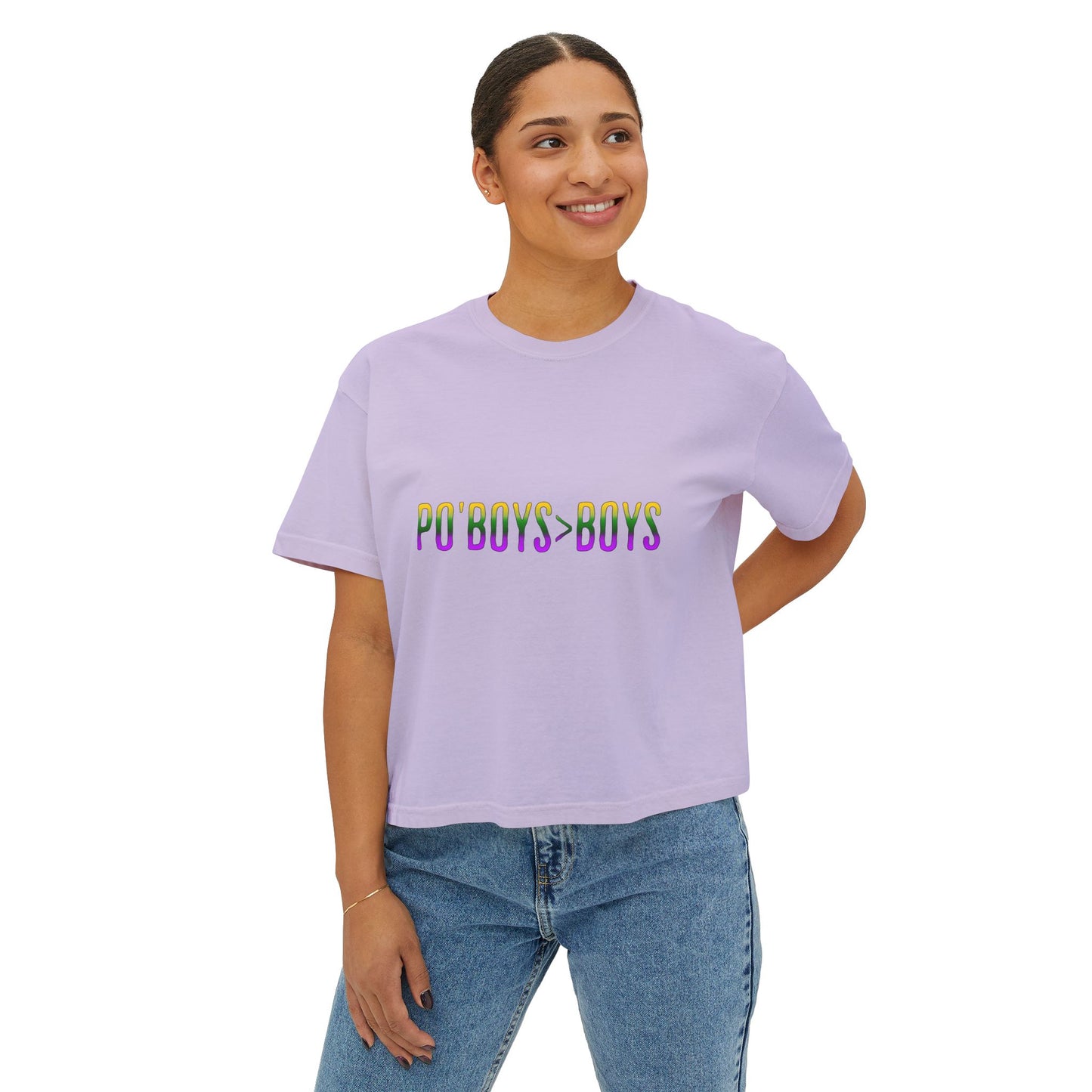 Mardi Gras Box Tee, New Orleans Vacation Shirt, Purple Yellow Green Crop Top, Girl's Trip Shirt, Simple Minimalist Ladies Tee, Young Woman
