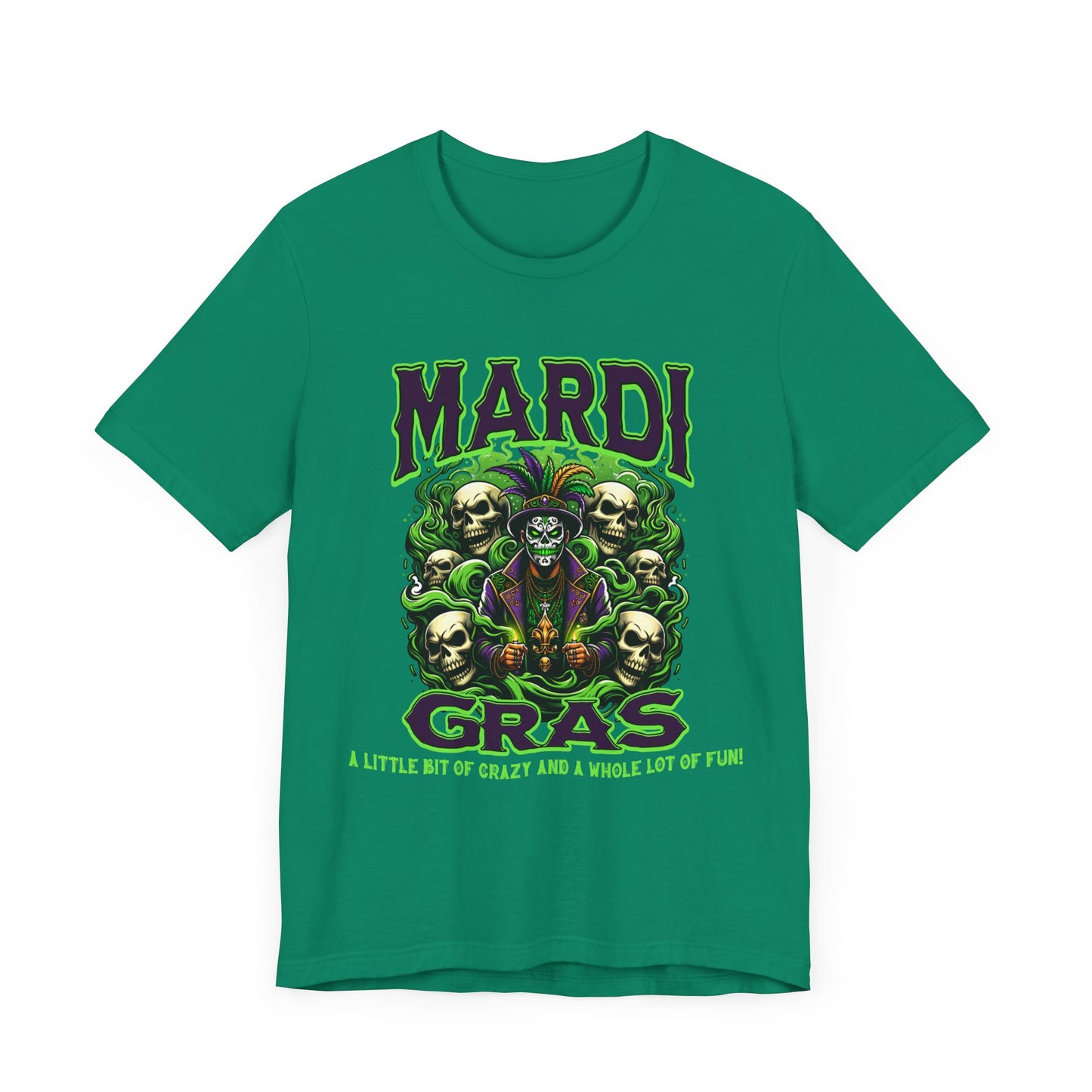 Mardi Gras Skulls Unisex Tee, Voodoo Magic Shirt, Green Purple T-Shirt, Festival Costume Top, Halloween Clothing