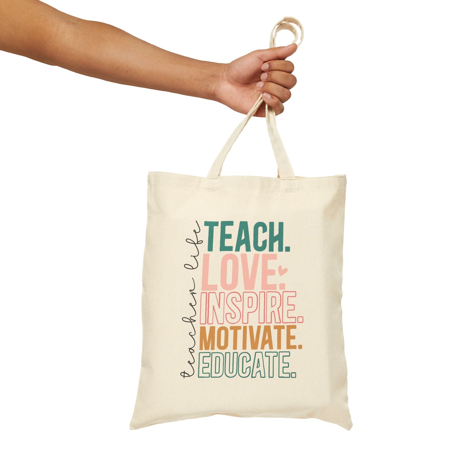 Teacher Back To School Reusable Teach Inspire Cotton Canvas Tote Bag - J K Kreation