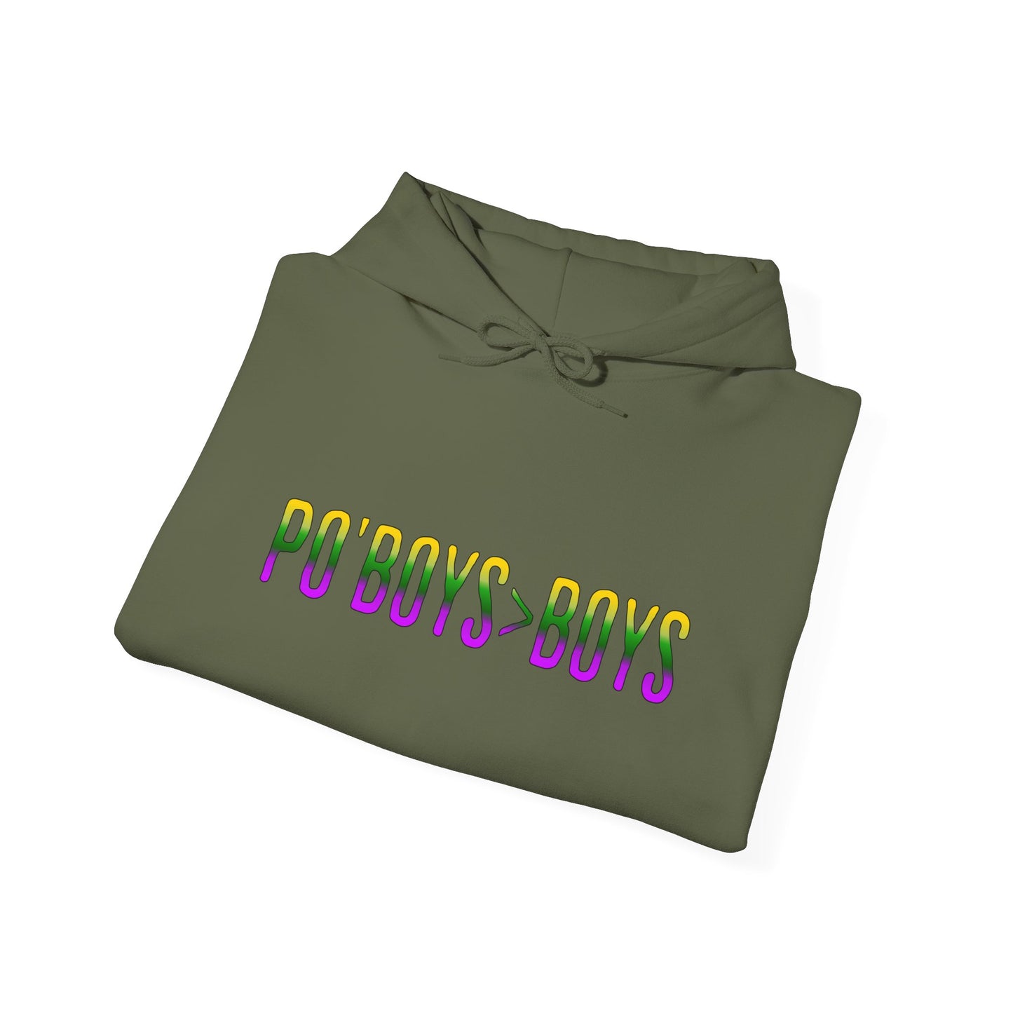 New Orleans Mardi Gras Unisex Hoodie - 'PO'BOYS>BOYS' Design, Vacation & Pride Apparel, Girl's Trip Gift, Keep Warm Sweatshirt, Foodie