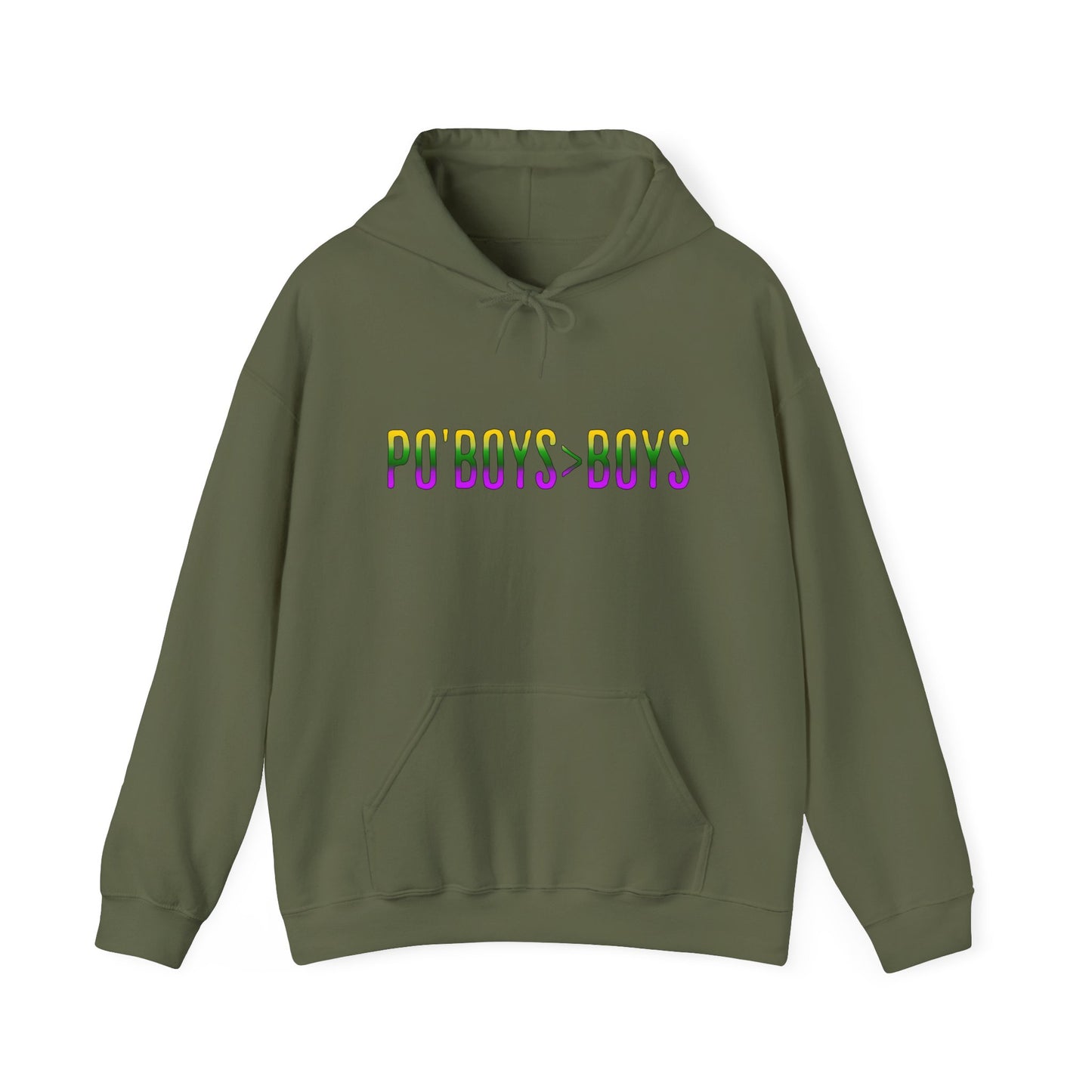 New Orleans Mardi Gras Unisex Hoodie - 'PO'BOYS>BOYS' Design, Vacation & Pride Apparel, Girl's Trip Gift, Keep Warm Sweatshirt, Foodie
