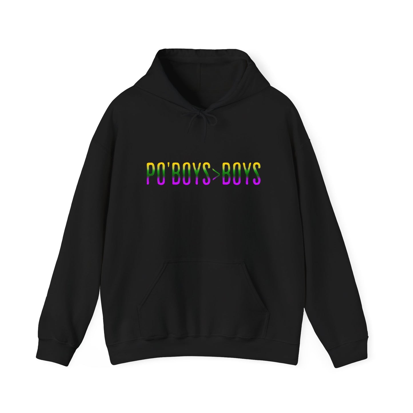 New Orleans Mardi Gras Unisex Hoodie - 'PO'BOYS>BOYS' Design, Vacation & Pride Apparel, Girl's Trip Gift, Keep Warm Sweatshirt, Foodie