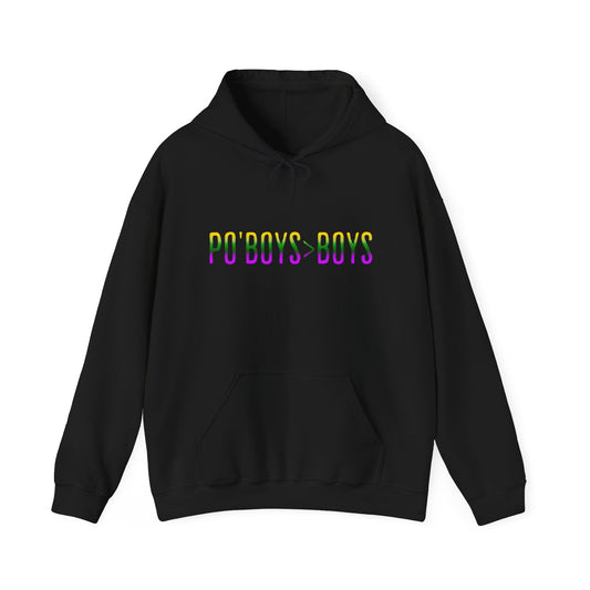 New Orleans Mardi Gras Unisex Hoodie - 'PO'BOYS>BOYS' Design, Vacation & Pride Apparel, Girl's Trip Gift, Keep Warm Sweatshirt, Foodie