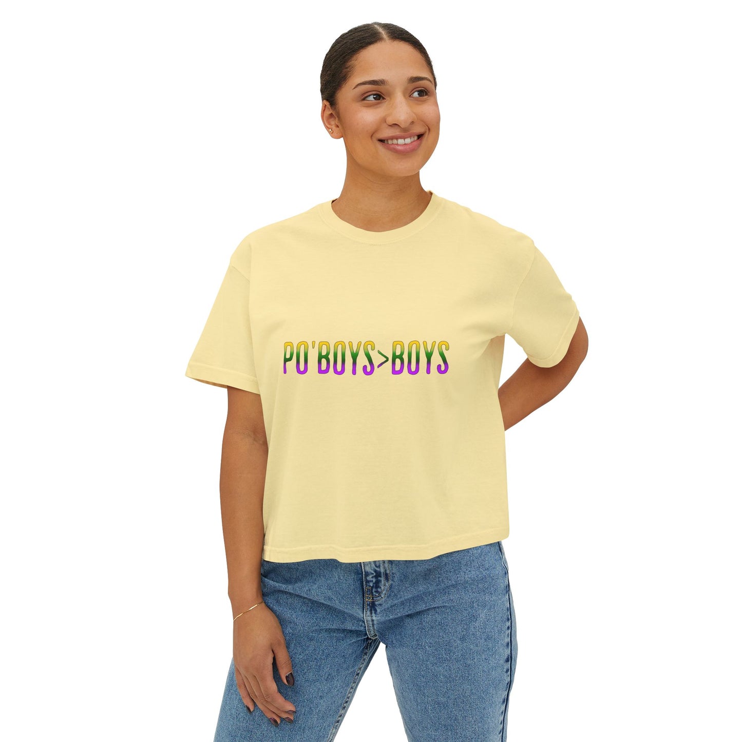 Mardi Gras Box Tee, New Orleans Vacation Shirt, Purple Yellow Green Crop Top, Girl's Trip Shirt, Simple Minimalist Ladies Tee, Young Woman