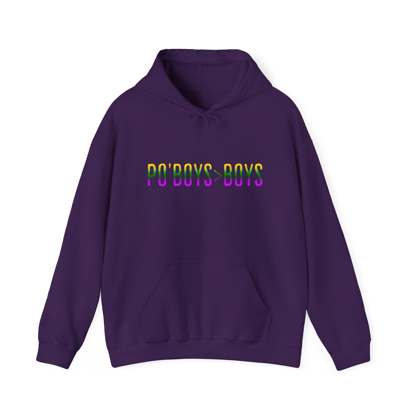 New Orleans Mardi Gras Unisex Hoodie - 'PO'BOYS>BOYS' Design, Vacation & Pride Apparel, Girl's Trip Gift, Keep Warm Sweatshirt, Foodie