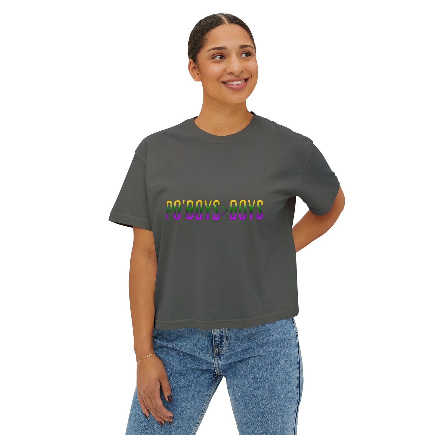 Mardi Gras Box Tee, New Orleans Vacation Shirt, Purple Yellow Green Crop Top, Girl's Trip Shirt, Simple Minimalist Ladies Tee, Young Woman