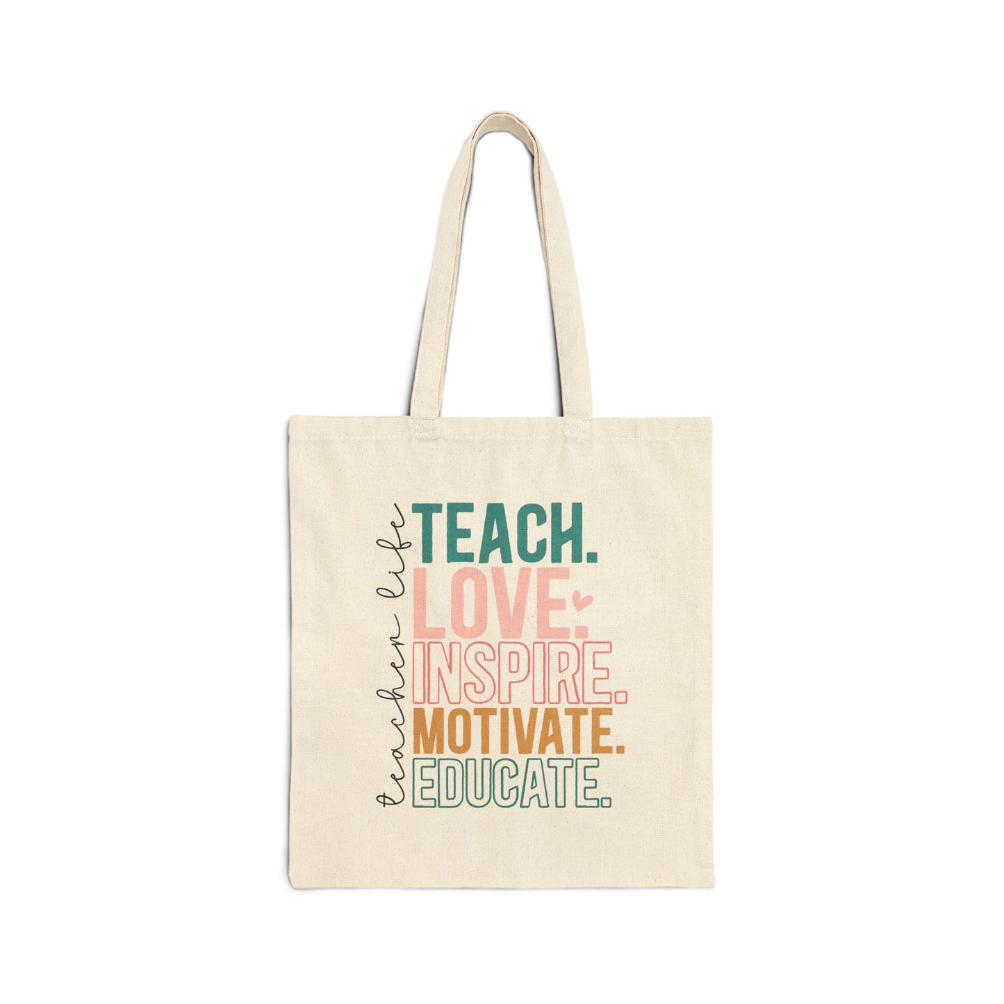 Teacher Back To School Reusable Teach Inspire Cotton Canvas Tote Bag - J K Kreation