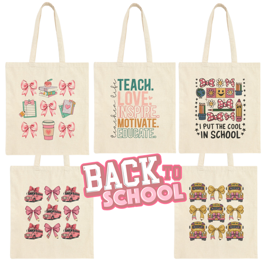 Teacher Back To School Reusable Teach Inspire Cotton Canvas Tote Bag - J K Kreation