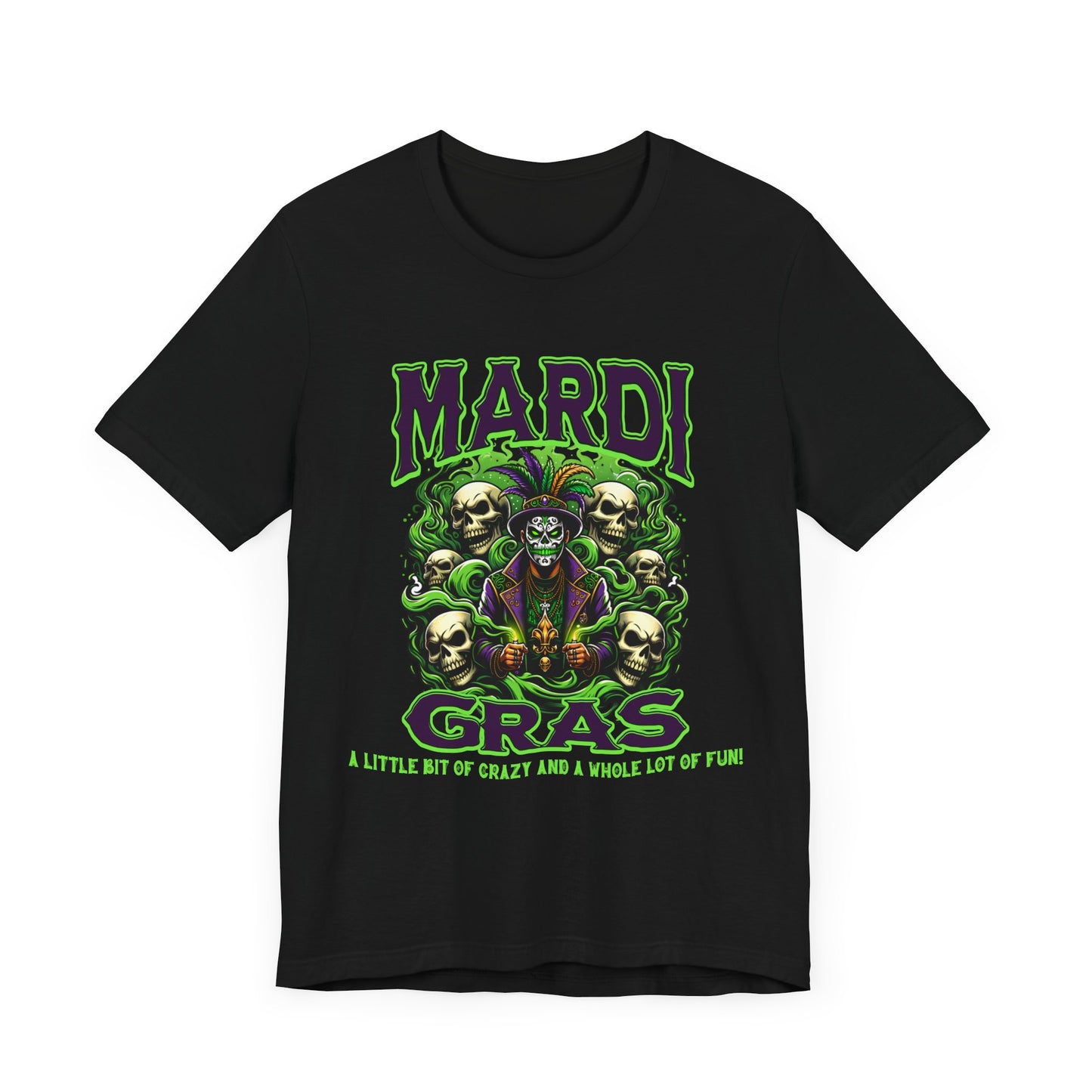 Mardi Gras Skulls Unisex Tee, Voodoo Magic Shirt, Green Purple T-Shirt, Festival Costume Top, Halloween Clothing