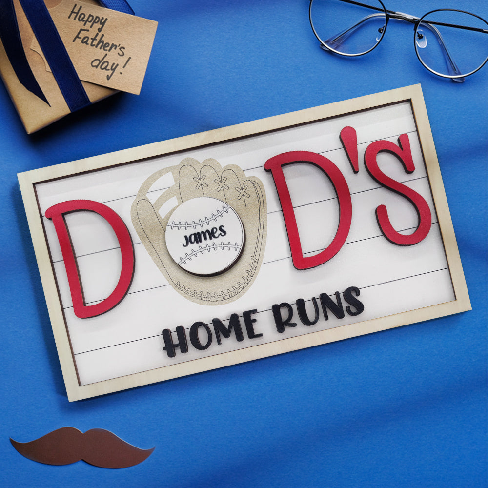 Personalized Baseball Dad Wooden Name Sign Plaque Father's Day Gift for Dad Grandpa - J K Kreation