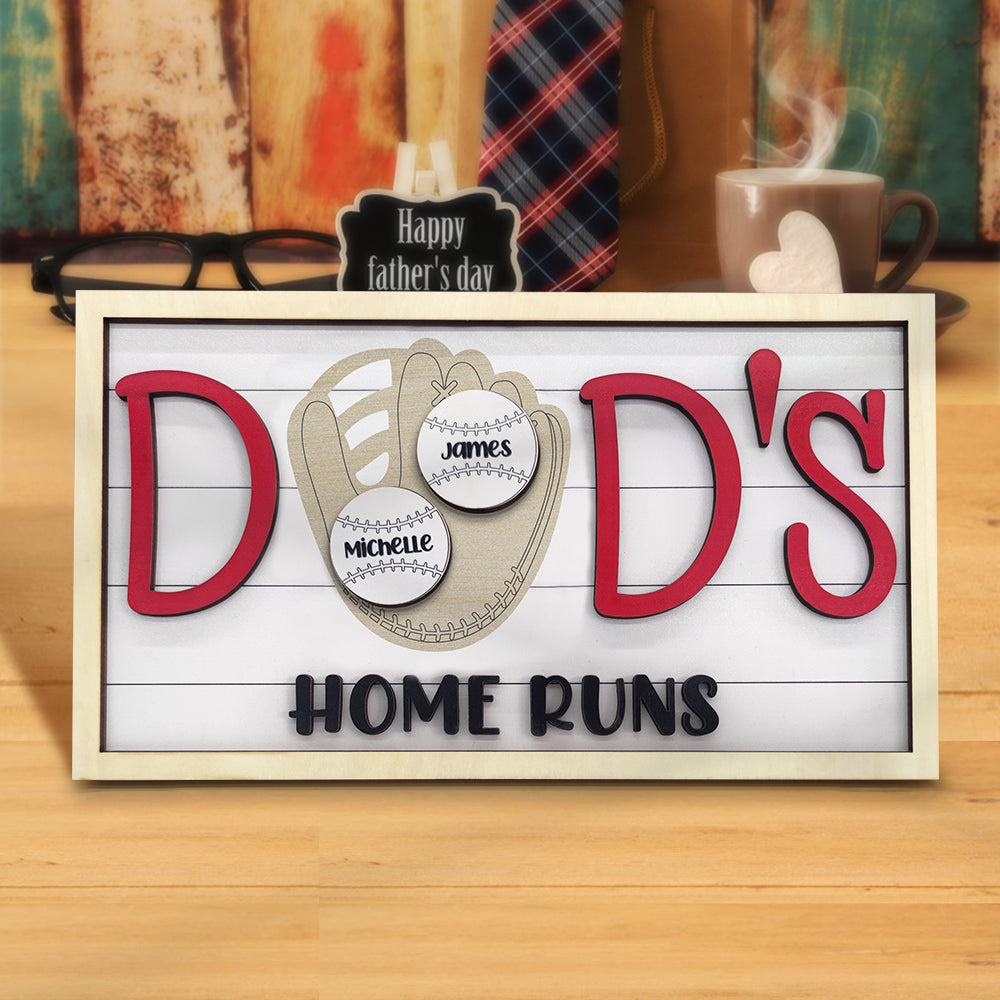Personalized Baseball Dad Wooden Name Sign Plaque Father's Day Gift for Dad Grandpa - J K Kreation