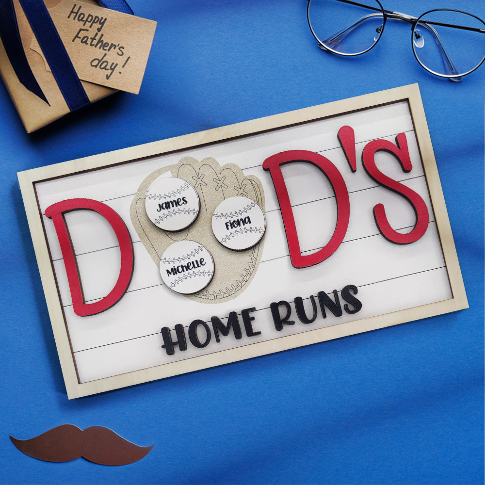 Personalized Baseball Dad Wooden Name Sign Plaque Father's Day Gift for Dad Grandpa - J K Kreation