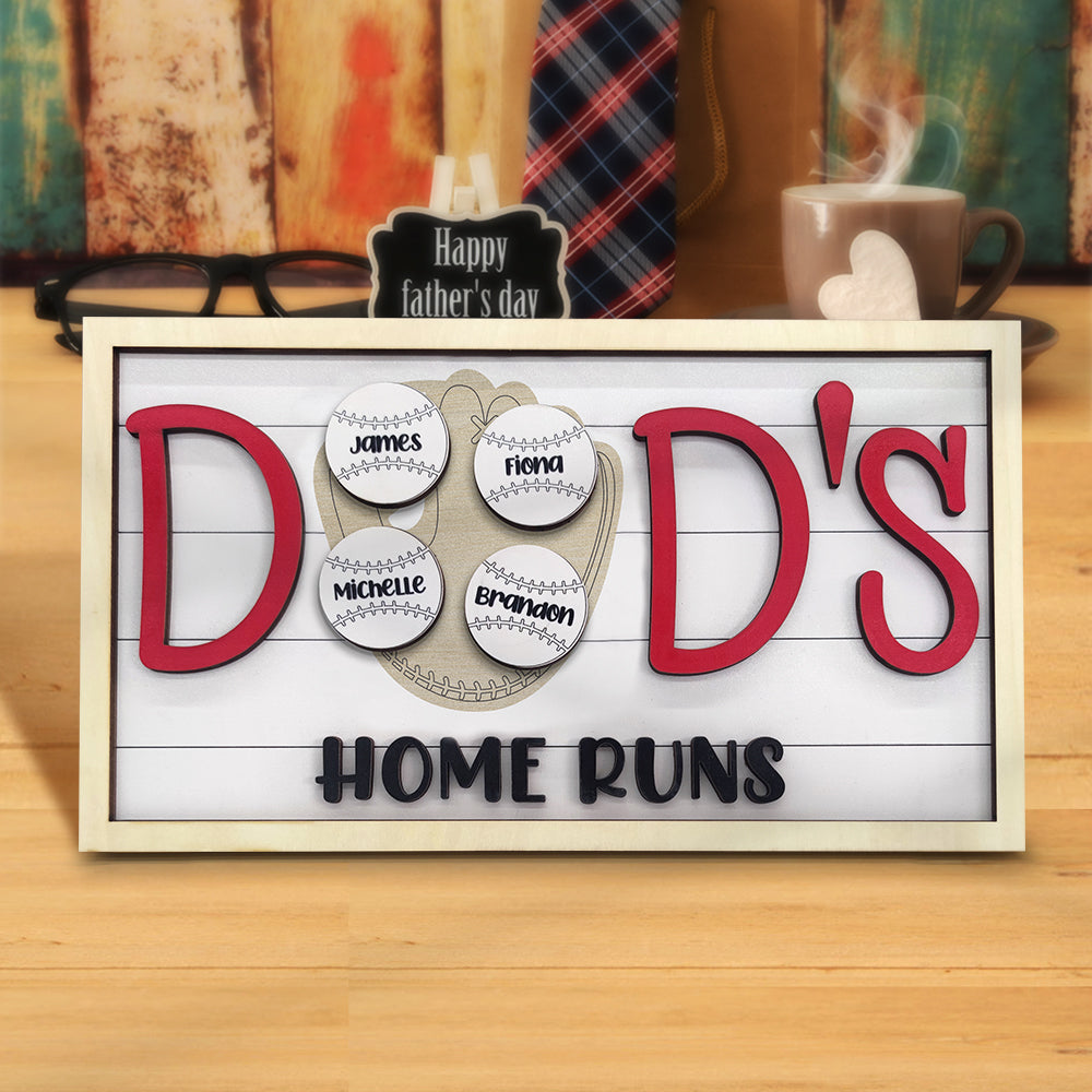 Personalized Baseball Dad Wooden Name Sign Plaque Father's Day Gift for Dad Grandpa - J K Kreation