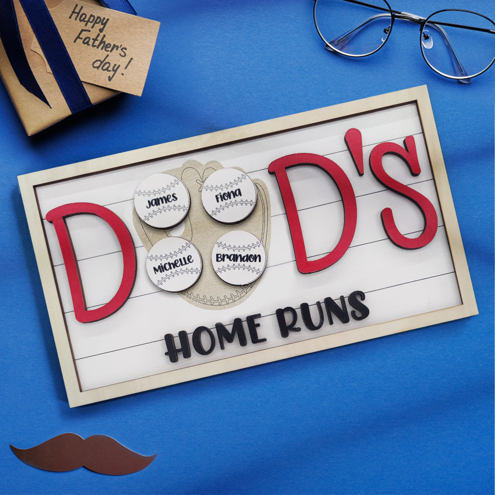 Personalized Baseball Dad Wooden Name Sign Plaque Father's Day Gift for Dad Grandpa - J K Kreation
