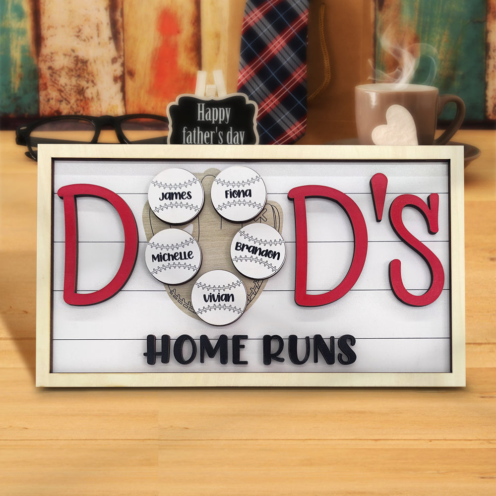 Personalized Baseball Dad Wooden Name Sign Plaque Father's Day Gift for Dad Grandpa - J K Kreation