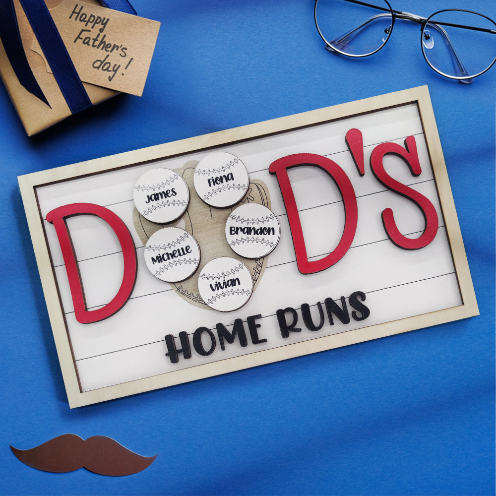Personalized Baseball Dad Wooden Name Sign Plaque Father's Day Gift for Dad Grandpa - J K Kreation