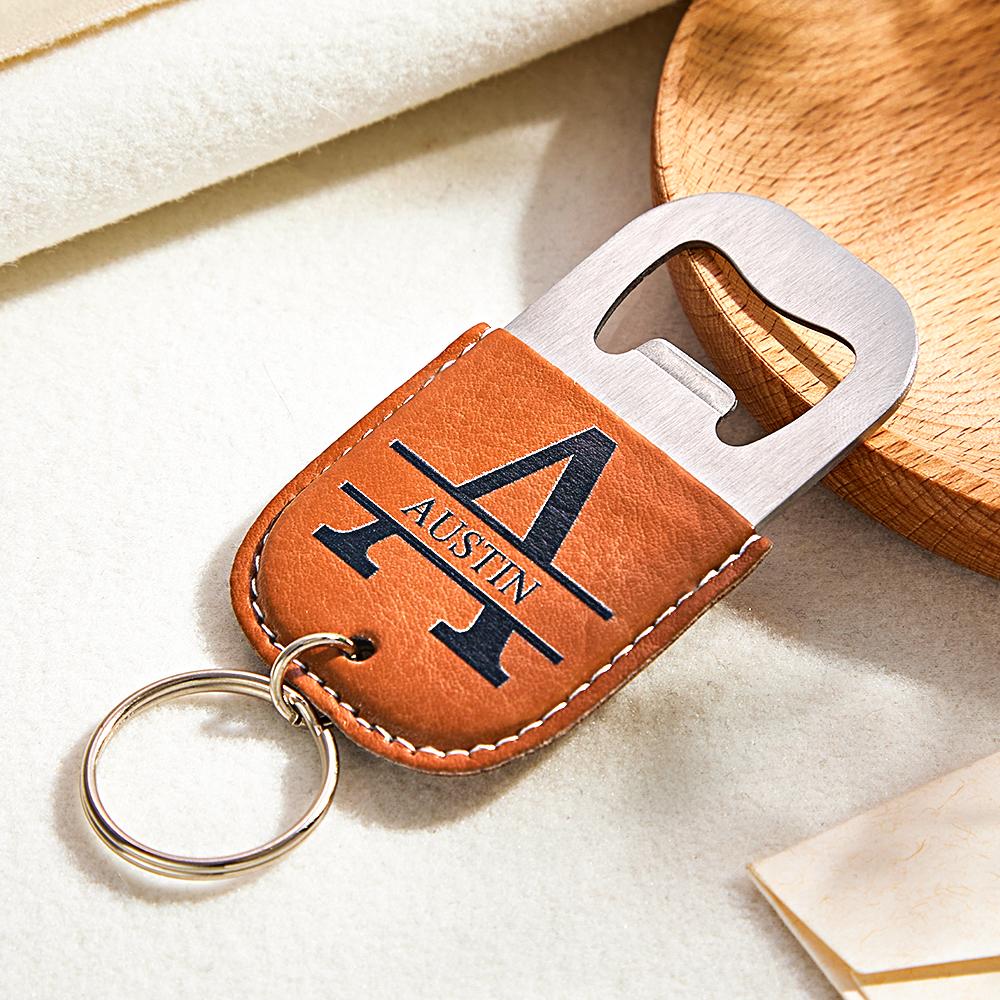 Custom Engraved Monogram Keychain Bottle Opener Simple Gifts - J K Kreation