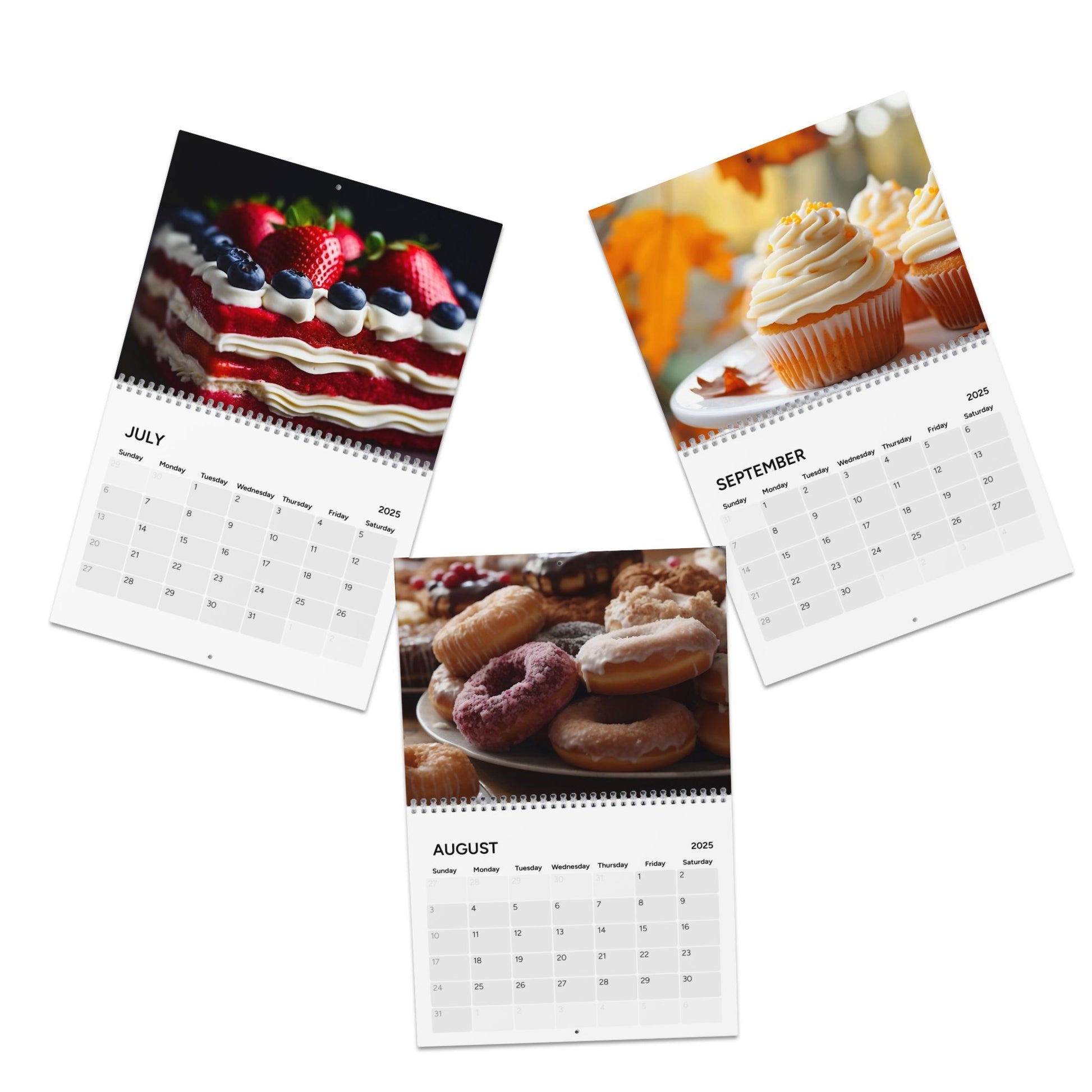 Wall Calendar 2025 with Dessert and Pastry Food Theme - Stocking Stuffer Gift for Everyone, Kitchen Decor, Yearly Planner, Event Scheduler, - J K Kreation