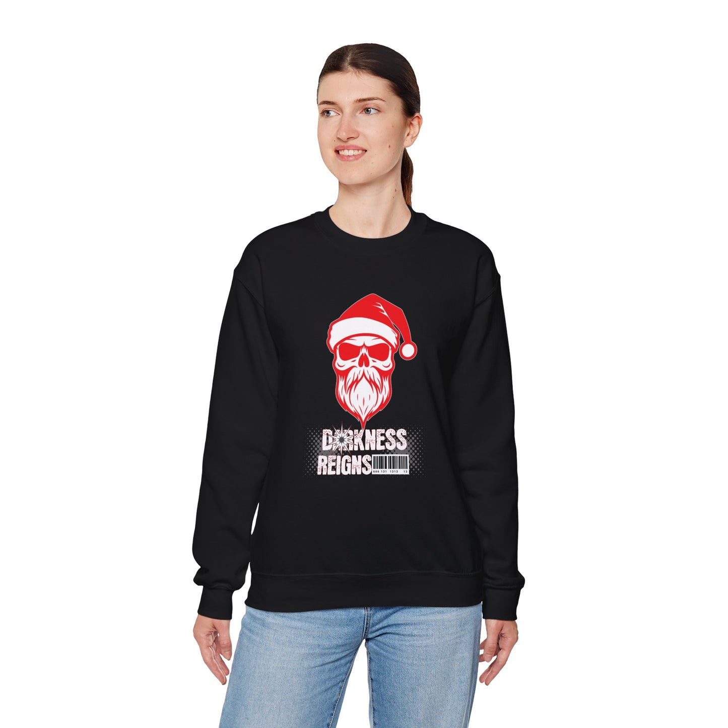 Gothic Sweatshirt, 'Darkness reigns' Santa Skull Christmas Gift, Empath Crewneck, Spooky Clothing, Creepy Jumper, Holiday Sweatshirt - J K Kreation