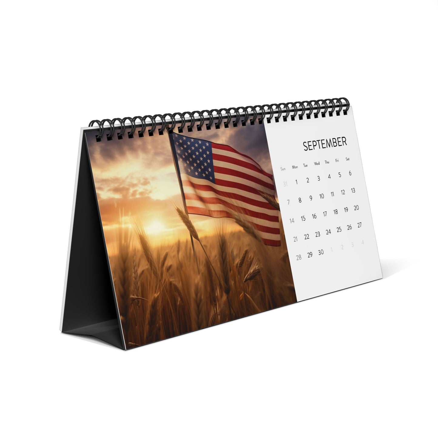 Desk Calendar 2025 Grid with USA American Flag Theme, Food, People, Animals - Stocking Stuffer Gift Ideas - J K Kreation