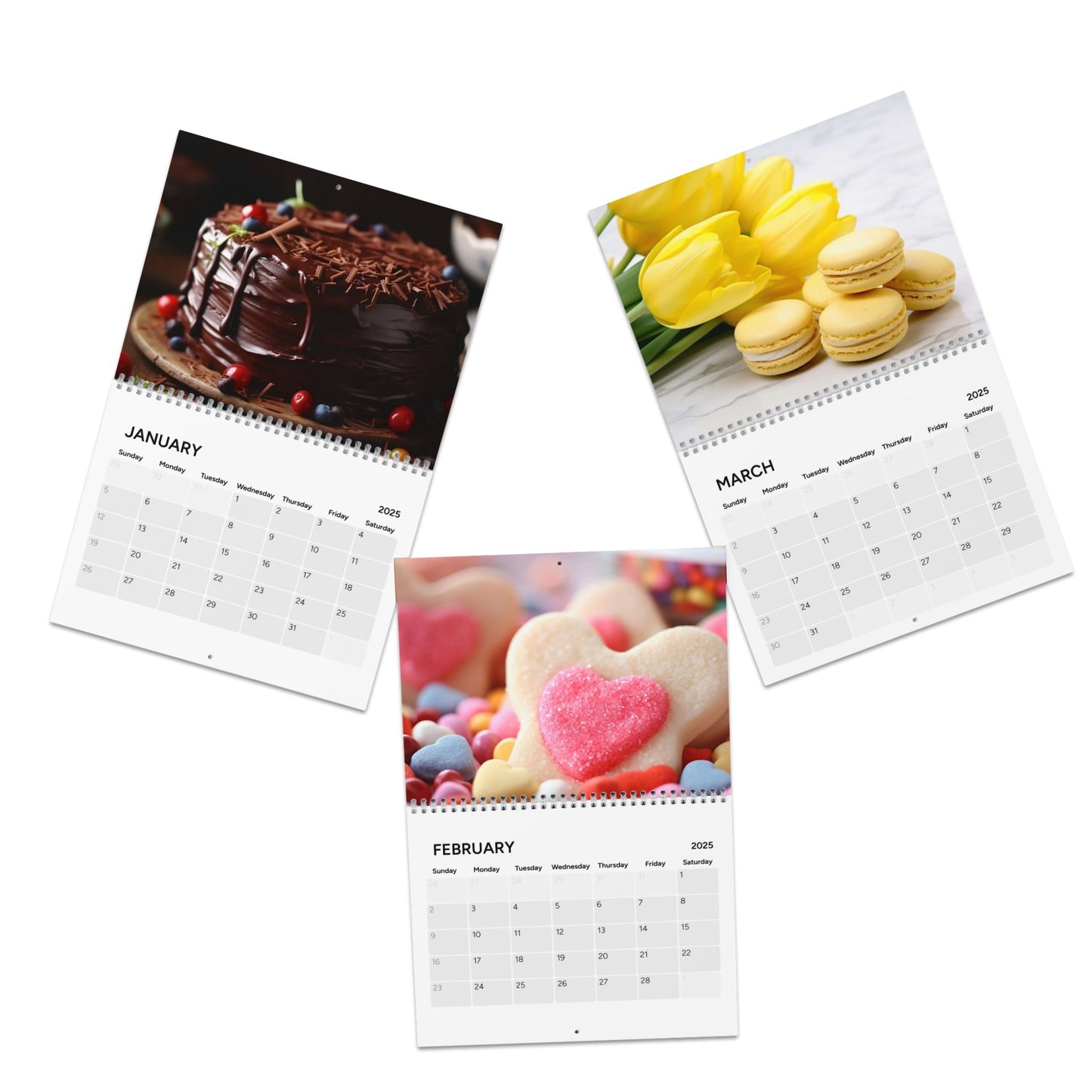 Wall Calendar 2025 with Dessert and Pastry Food Theme - Stocking Stuffer Gift for Everyone, Kitchen Decor, Yearly Planner, Event Scheduler, - J K Kreation