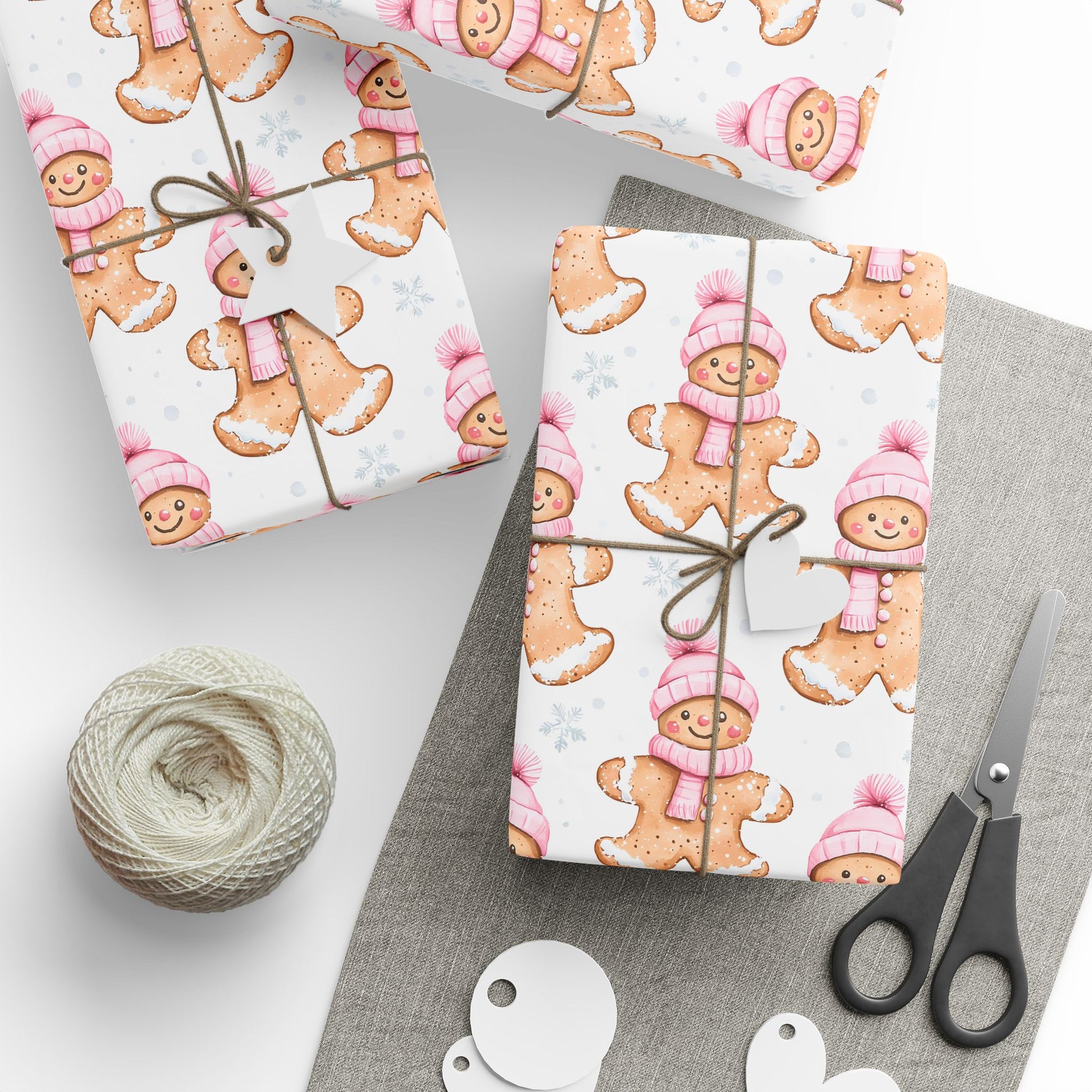 Pink Winter Gingerbread Christmas Wrapping Paper - J K Kreation