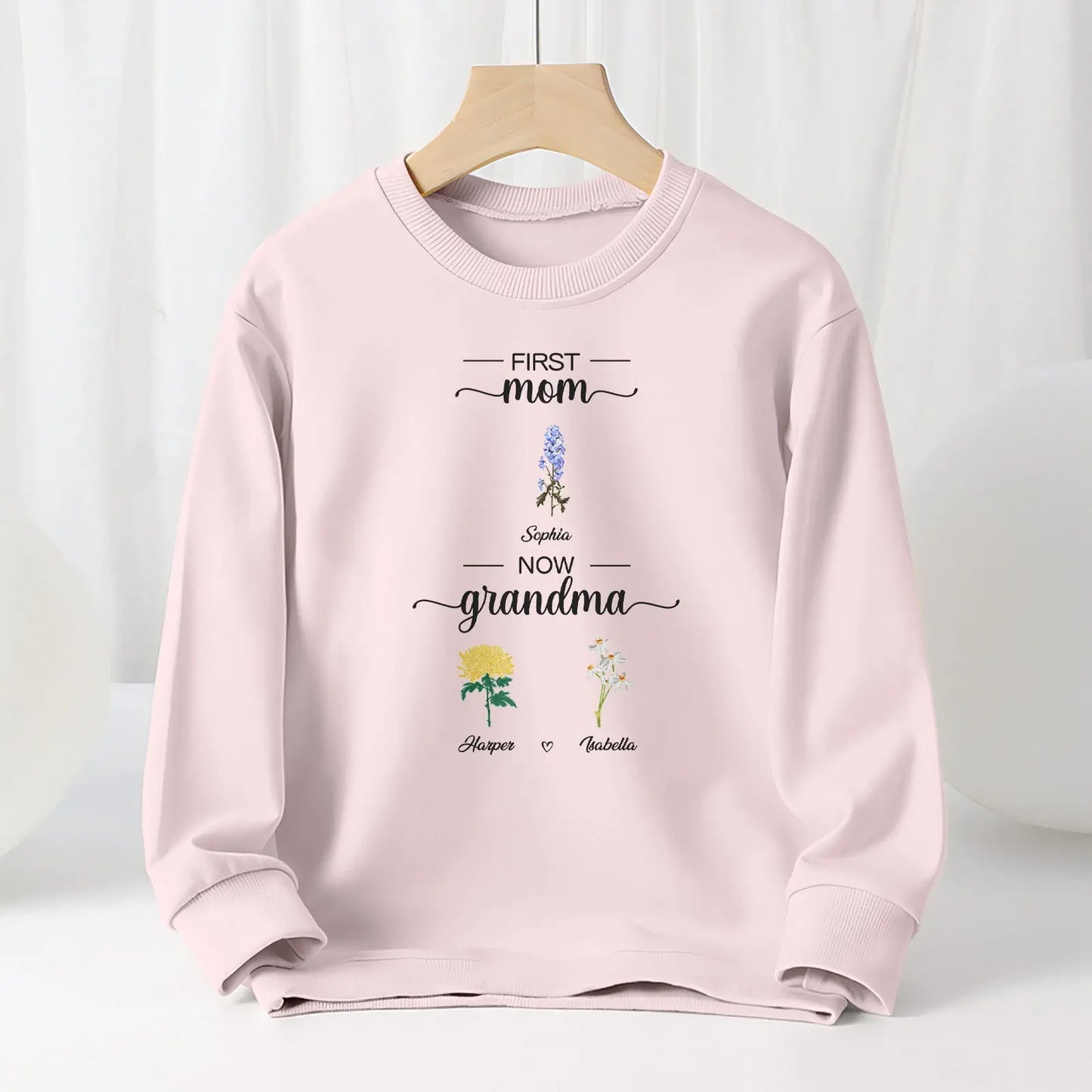 Personalized First Mom Now Grandma Sweatshirt Custom Birth Flowers Sweatshirts for Mother's Day Gift - J K Kreation