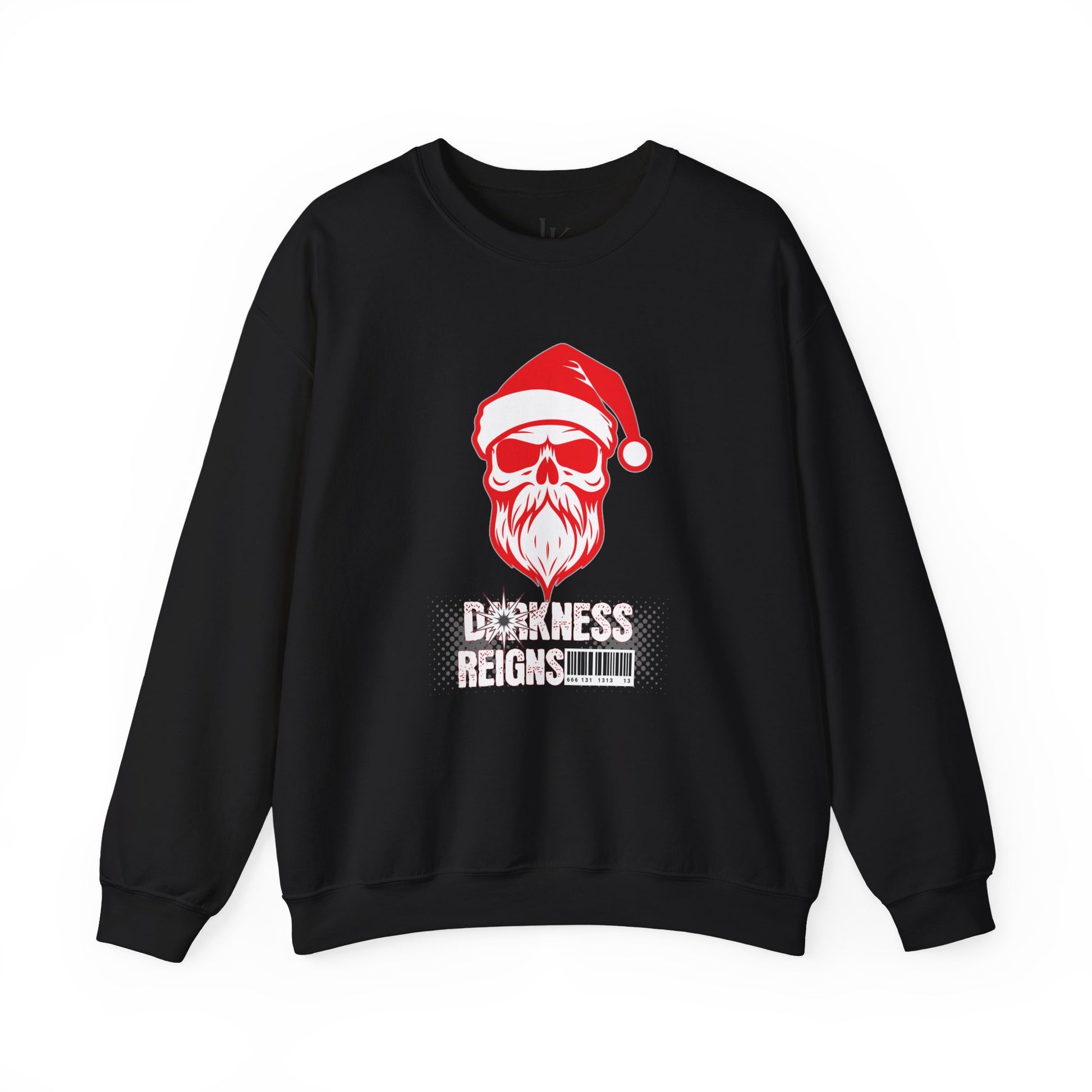 Gothic Sweatshirt, 'Darkness reigns' Santa Skull Christmas Gift, Empath Crewneck, Spooky Clothing, Creepy Jumper, Holiday Sweatshirt - J K Kreation