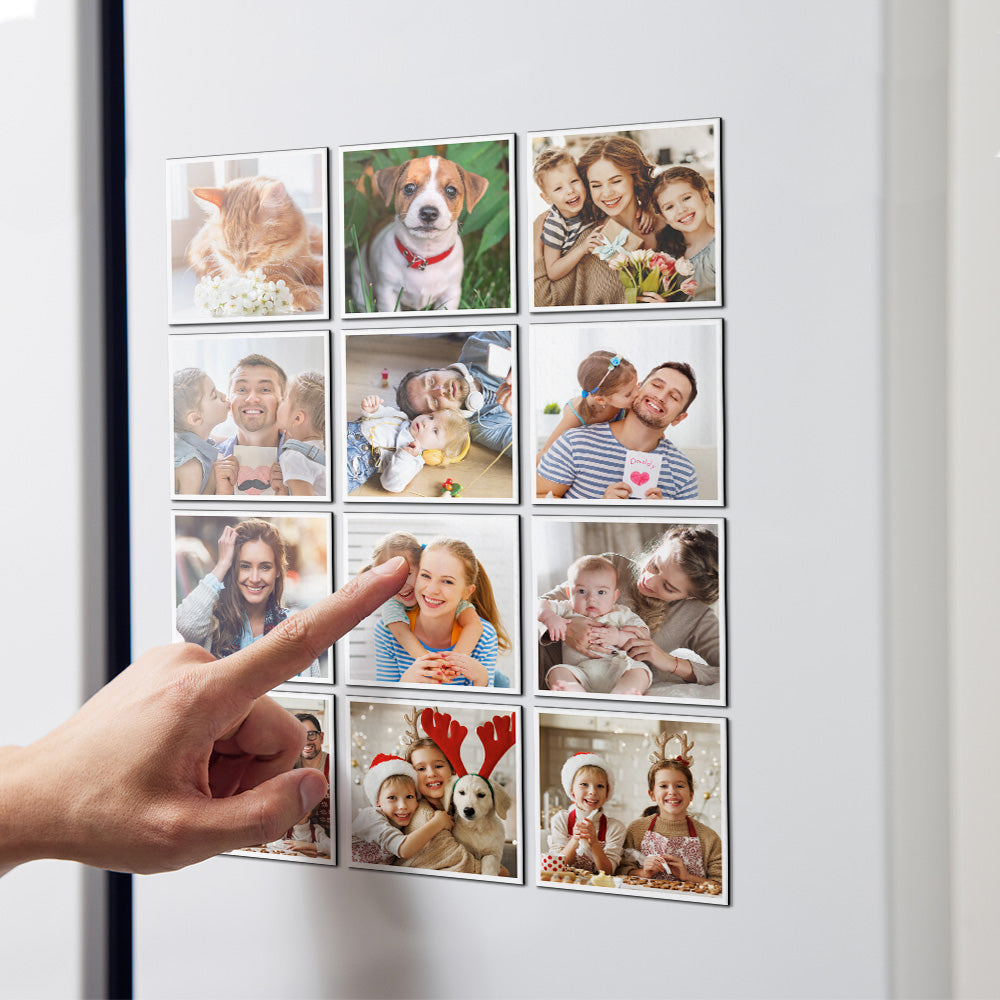 Custom Photo Card Paper Fridge Magnets - Set of 12 Personalized Picture Magnets for Home or Gifts - J K Kreation