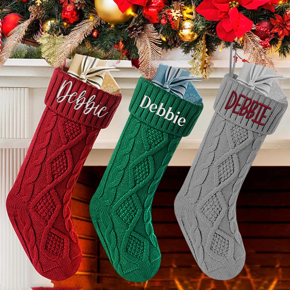 Personalized Christmas Stocking with Name Knitted Xmas Stockings Decoration - J K Kreation