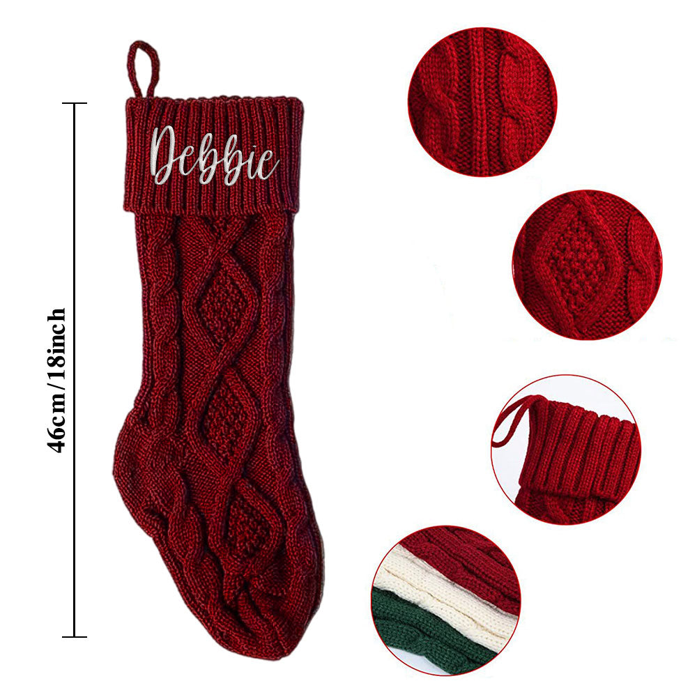 Personalized Christmas Stocking with Name Knitted Xmas Stockings Decoration - J K Kreation