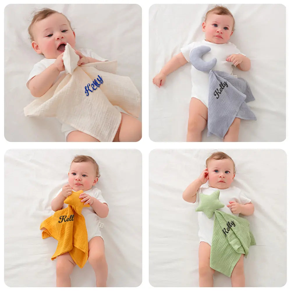 Personalized Soothe Towel Bibs Star Soft Sleeping Towel with Embroidered Name Gift for Baby - J K Kreation